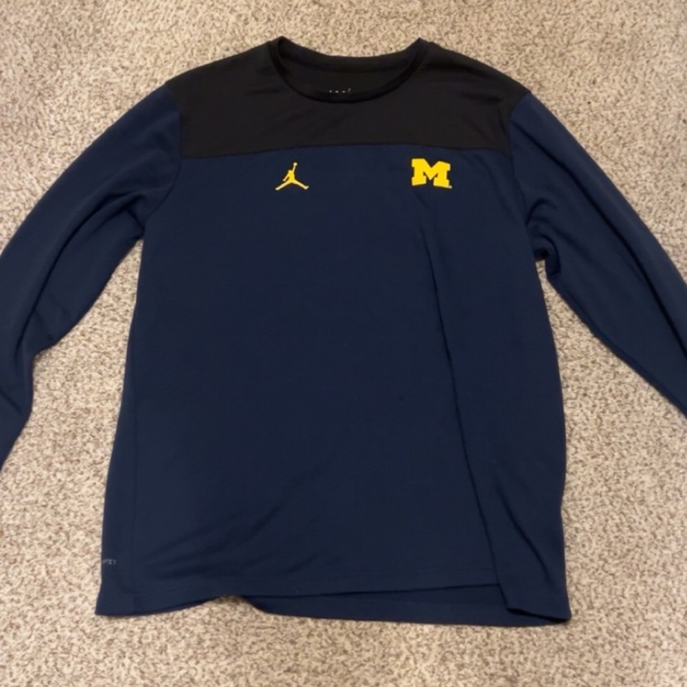 Michigan Jordan Navy and Black Long Sleeve Shirt
